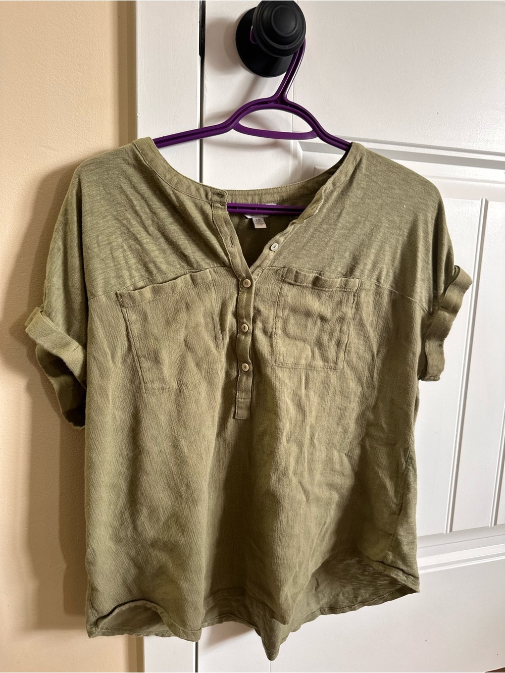 Lucky Brand Olive Green Button-Front tee Shirt
